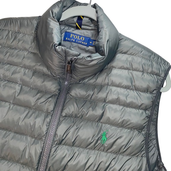 Polo Ralph Lauren Colden Packable Down Vest Mens Medium Water Repel Gray Pony - Picture 1 of 16